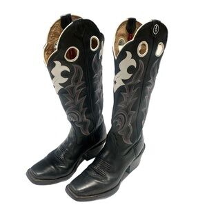 Tony Lama Leather Cowboy Boots Exotic Boots Like New 8.5 B Black / Purple 3326